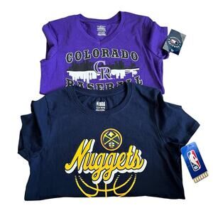 NWT BUNDLE OF TWO Girls Shirts NBA NHL Nuggets and Colorado Rockies Size Large